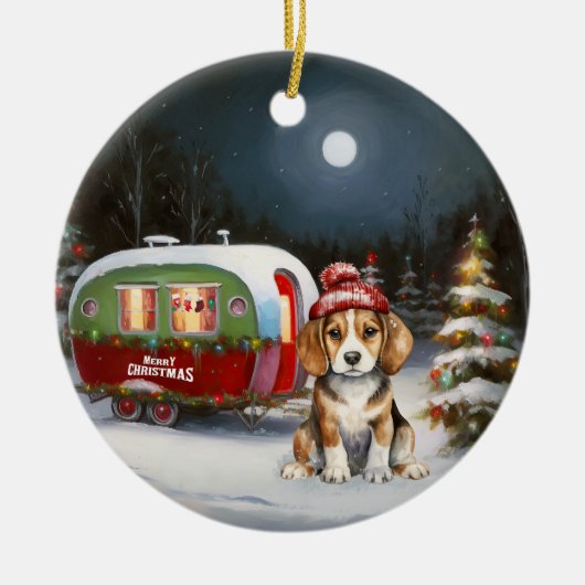 Winter Beagle Karawan Weihnachtsabenteuer Keramik Ornament (Vorne)