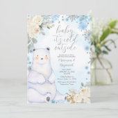 Winter Bear Artics Animal White Blume Baby Dusche Einladung (Stehend Vorderseite)