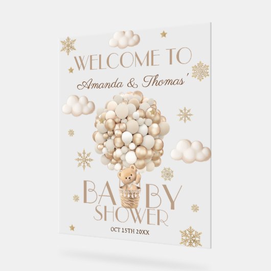 Winter Bear Baby Dusche Begrüßungszeichen Acrylschild (Winkel)