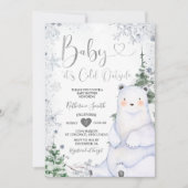Winter Bear Baby Duschwald Silberschneeflocken Einladung (Vorderseite)