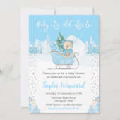 Winter Bear Blue Sleigh Baby Dusche Einladung (Vorderseite)