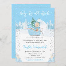 Winter Bear Blue Sleigh Baby Dusche