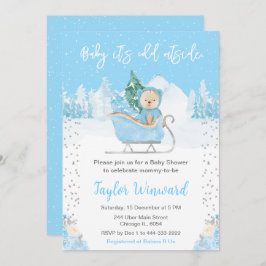 Winter Bear Blue Sleigh Baby Dusche Einladung