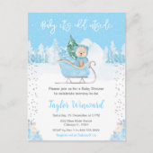 Winter Bear Blue Sleigh Baby Dusche Postkarte (Vorderseite)