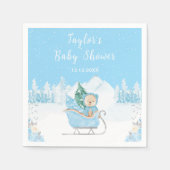 Winter Bear Blue Sleigh Baby Dusche Serviette (Vorderseite)