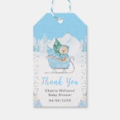 Winter Bear Blue Sleigh Baby Dusche Vielen Dank Geschenkanhänger (Vorderseite)