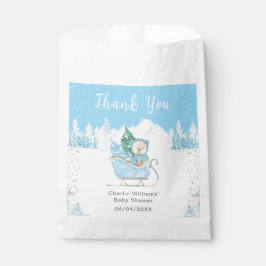 Winter Bear Blue Sleigh Baby Dusche Vielen Dank Geschenktütchen