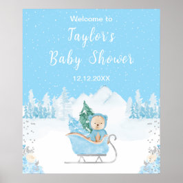 Winter Bear Blue Sleigh Baby Dusche Willkommen Poster