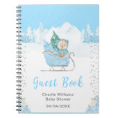Winter Bear Blue Sleigh Baby Showroom Gästebuch Notizblock (Vorderseite)