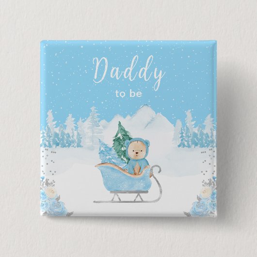 Winter Bear Blue Sleigh Daddy zu sein Button (Vorderseite)