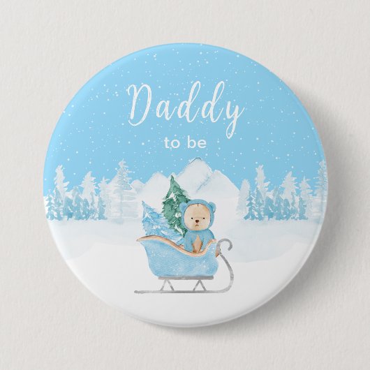 Winter Bear Blue Sleigh Daddy zu sein Button (Vorderseite)