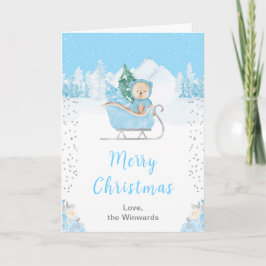 Winter Bear Blue Sleigh Frohe Weihnachten