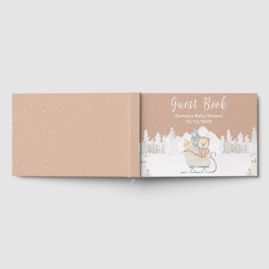 Winter Bear Brown Sleigh Baby Dusche Gästebuch (Voll)