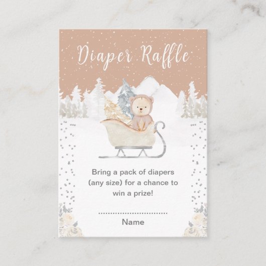 Winter Bear Brown Sleigh Diaper Raffle Begleitkarte (Vorderseite)
