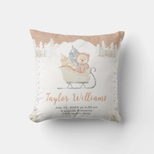 Winter Bear Brown Sleigh Geburtenstatistik Kissen
