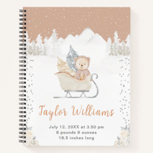 Winter Bear Brown Sleigh Geburtenstatistik Notizblock