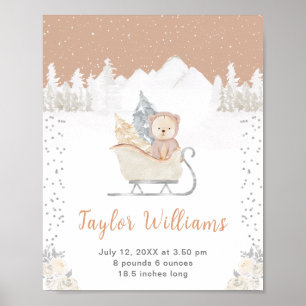 Winter Bear Brown Sleigh Geburtenstatistik Poster