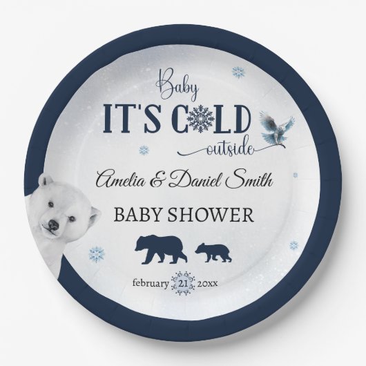 Winter Bear Family Baby Cold Outdoor Owl Pappteller (Vorderseite)