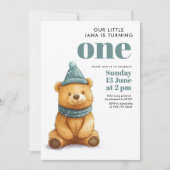 Winter Bear Green Geburtstagsparty Einladung (Vorderseite)