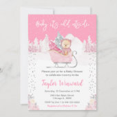 Winter Bear Pink Sleigh Baby Dusche Einladung (Vorderseite)