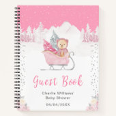 Winter Bear Pink Sleigh Baby Dusche Gästebuch Notizblock (Vorderseite)