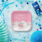 Winter Bear Pink Sleigh Baby Dusche Pappteller (Party)