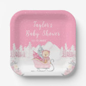 Winter Bear Pink Sleigh Baby Dusche Pappteller (Vorderseite)