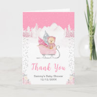 Winter Bear Pink Sleigh Baby Dusche Vielen Dank