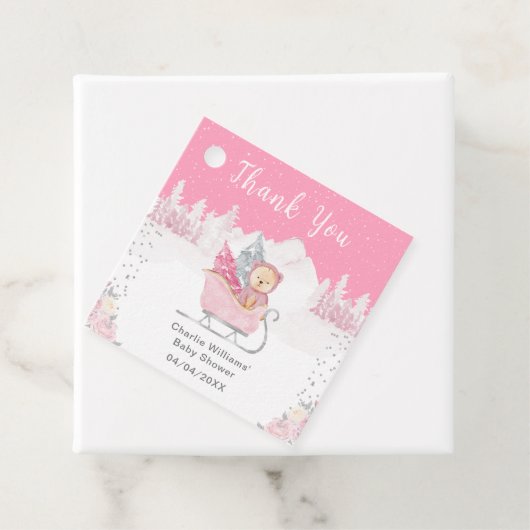 Winter Bear Pink Sleigh Baby Dusche Vielen Dank Geschenkanhänger (Beispiel)
