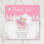 Winter Bear Pink Sleigh Baby Dusche Vielen Dank Geschenkanhänger (Vorderseite)