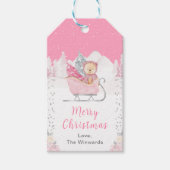 Winter Bear Pink Sleigh Frohe Weihnachten Geschenkanhänger (Vorderseite)