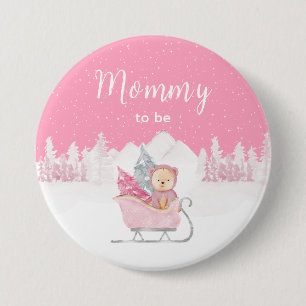 Winter Bear Pink Sleigh Mommy zu sein Button