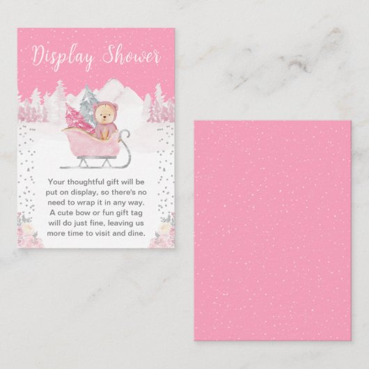 Winter Bear Pink Sleigh Showdusche Begleitkarte (Vorne/Hinten)