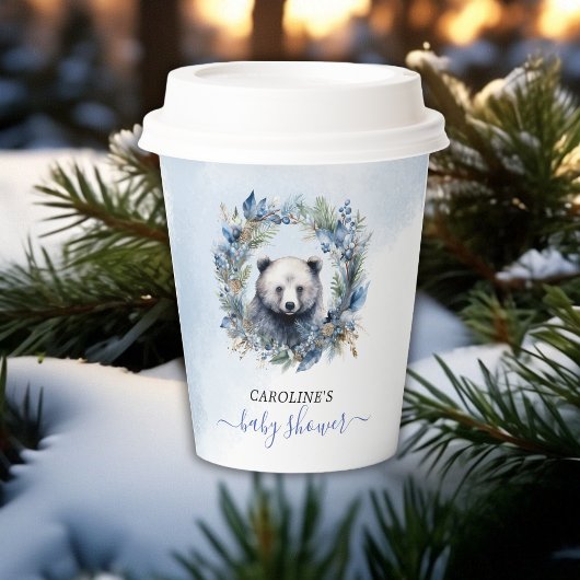 Winter Bear Watercolor Babydusche Pappbecher
