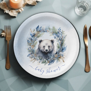 Winter Bear Watercolor Babydusche Pappteller