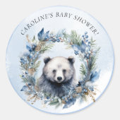 Winter Bear Watercolor Babydusche Runder Aufkleber (Vorderseite)