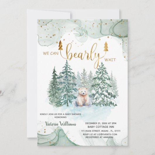Winter Bearly Wait Baby Dusche Einladung (Vorderseite)