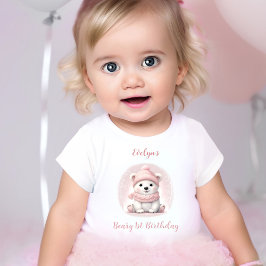 Winter Beary 1. Geburtstag Pink Polar Bear Girl Baby T-shirt