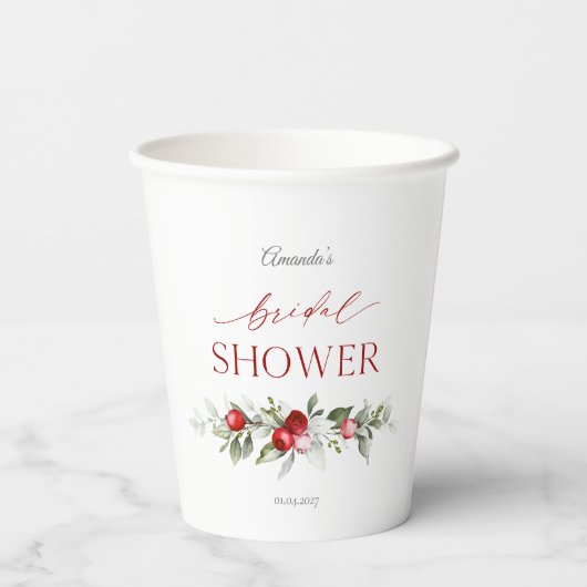 Winter-Beeren-Brautparty Pappbecher (Rückseite)