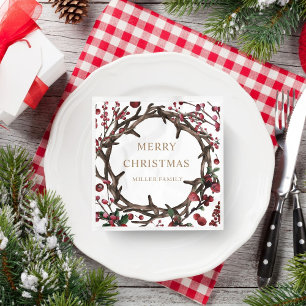 Winter-Beeren-Feiertags-Kranz Frohe Weihnachten Serviette