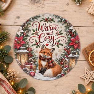 Winter-Beeren-Zapfen-Fuchs-Illustration Schneidebrett