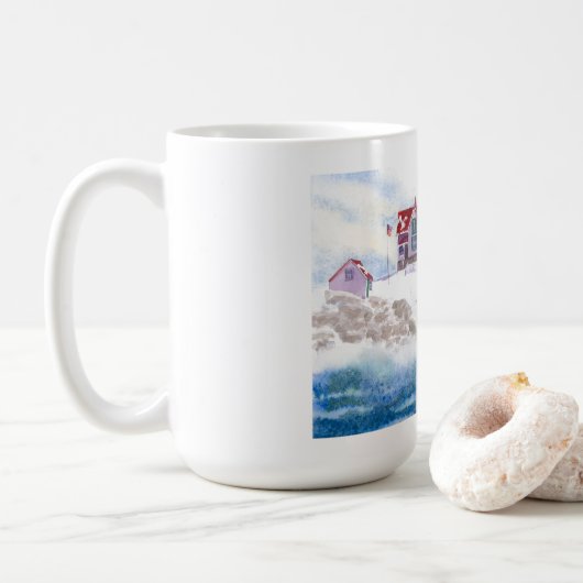 Winter bei Nubble LIghthouse Maine Tasse (Mit Donut)
