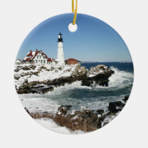 Winter bei Portland Head Light Keramik Ornament