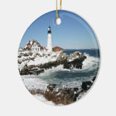 Winter bei Portland Head Light Keramik Ornament (Links)
