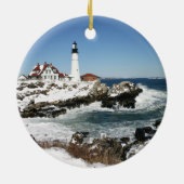 Winter bei Portland Head Light Keramik Ornament (Hinten)