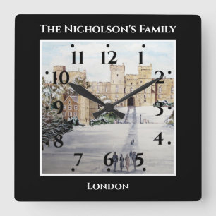 Winter bei Windsor Burg Landschaftsbild Schwarz Quadratische Wanduhr