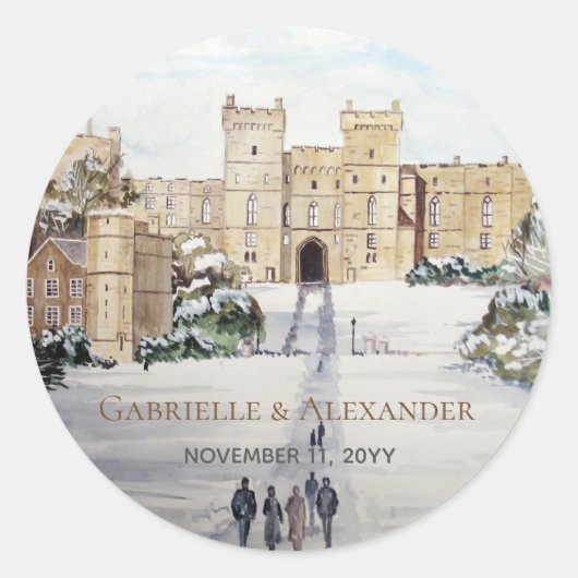 Winter bei Windsor Castle Painting Wedding Runder Aufkleber (Vorderseite)
