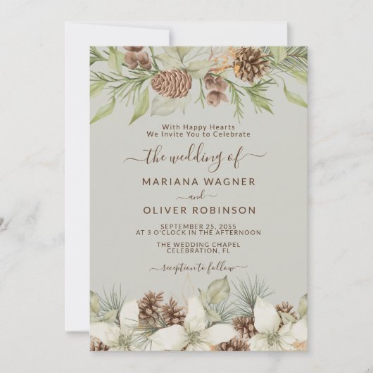 Winter Beige Elegante Script Wedding Einladung (Vorderseite)