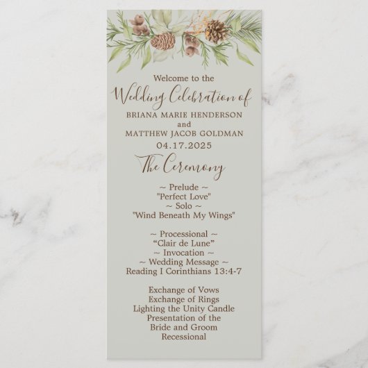 Winter Beige Elegante Script Wedding Programm (Vorderseite)