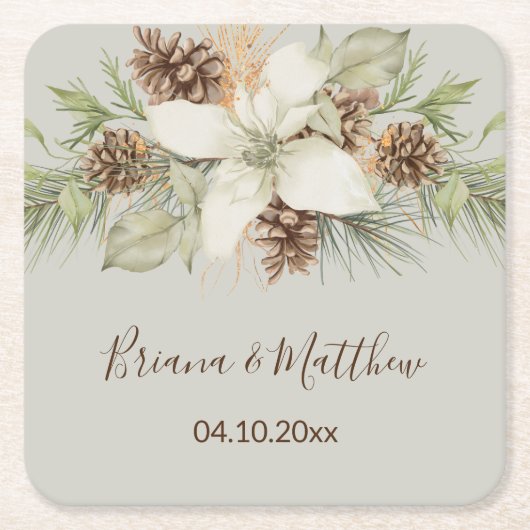 Winter Beige Elegante Script Wedding Rechteckiger Pappuntersetzer (Vorderseite)